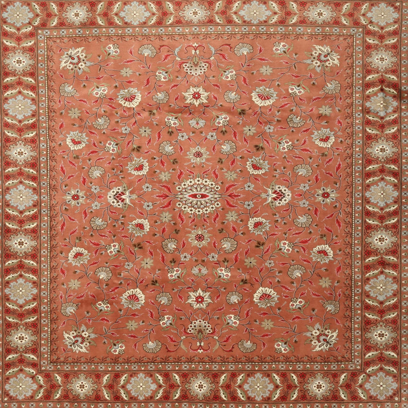 Tapis orange/beige traditionnel Potamos, Carré 6 pi