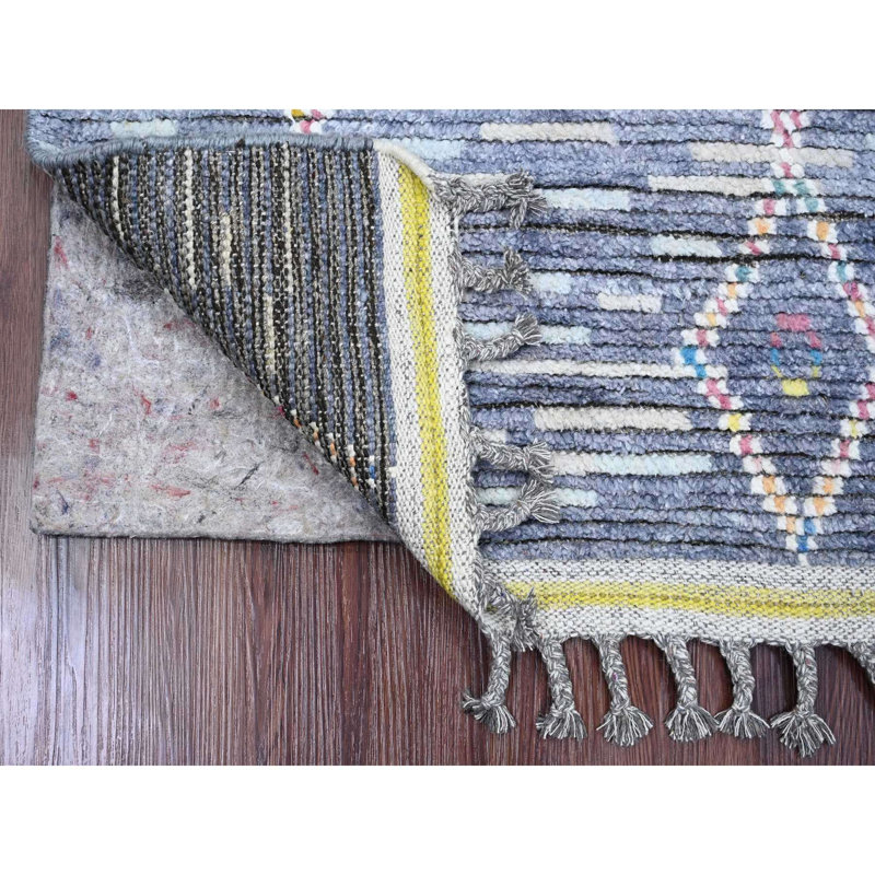 Tapis de couloir 2 pi 5 po x 8 pi 4 po, tissage marocain à motif géométrique dentelé, noué à la main, velours texturé, laine douce, tapis de couloir oriental