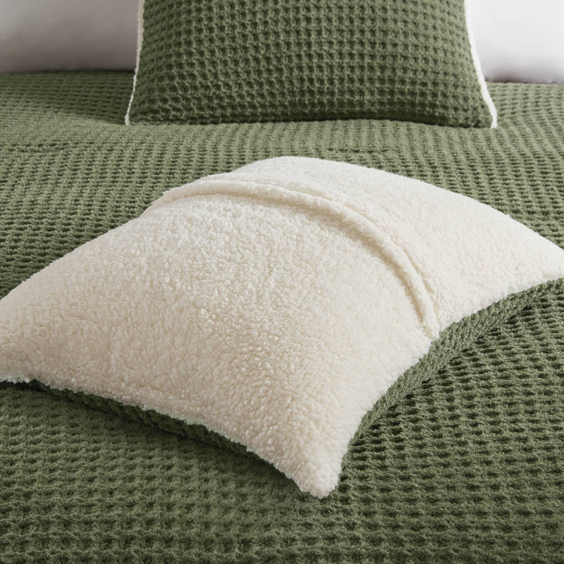 Cozy Chenille Twin Bedding Sets, Waffle Knit Olive Style For Home
