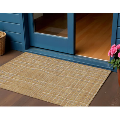 Tapis intérieur lavable rayé doré 3 pi x 5 pi