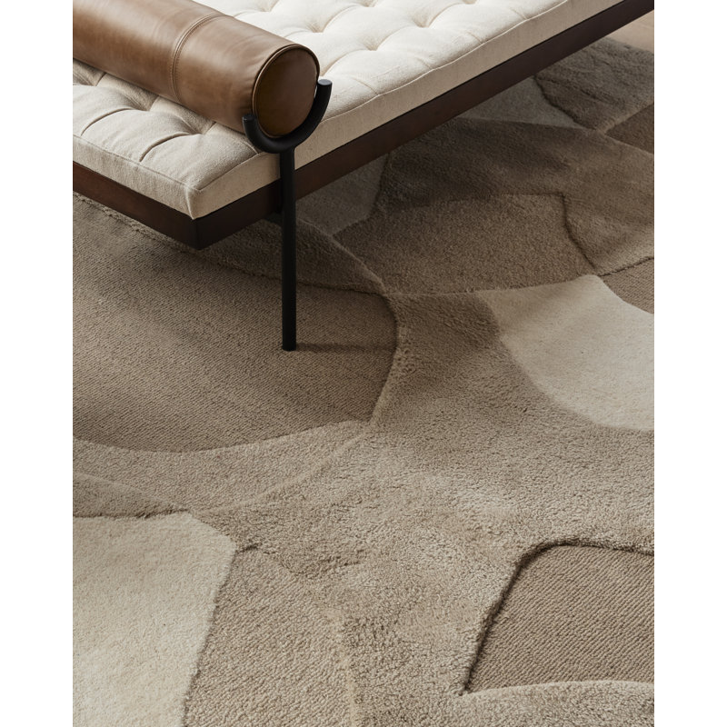 Rectangle Abstract Hand Tufted Wool Area Rug in Natural, Rectange 5' x 8'