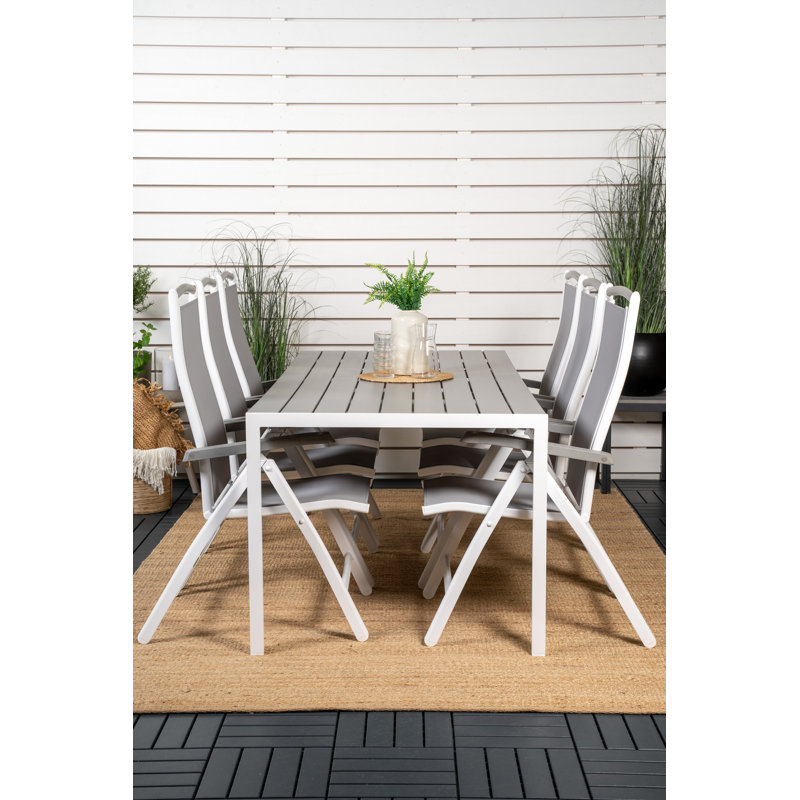 Alanah 6 - Person Patio Dining Set with Rectangular Table, White/Grey