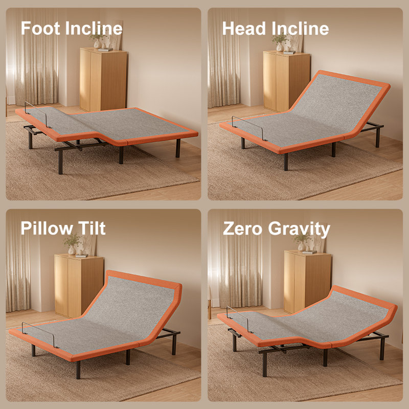 Lit simple simple TG réglable avec inclinaison de l'oreiller, matelas hybride de 12 pouces, double massage et télécommande sans fil, contrôle de l'application, éclairage sous le lit, ports USB et de type C des deux côtés