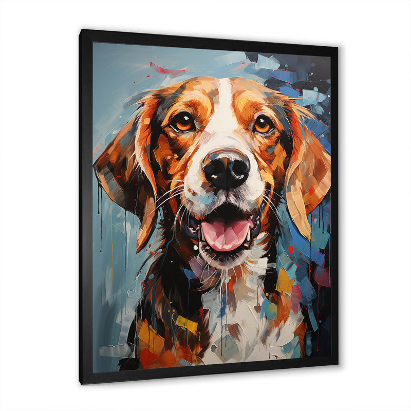 Beagle Bliss VII sur toile, Cadre simple noir, H 20 po x l 12 po x P 1 po