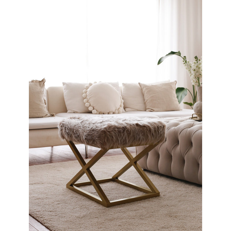 Stylish Pouffe with 100% Metal Frame, Plush Upholstery, 19.7 x 16.5 x 15.7 inches | Elegant Brown and Gold Design | Perfect for Living Room, Bedroom, or Entryway | Durable and Comfortable Accent Furniture