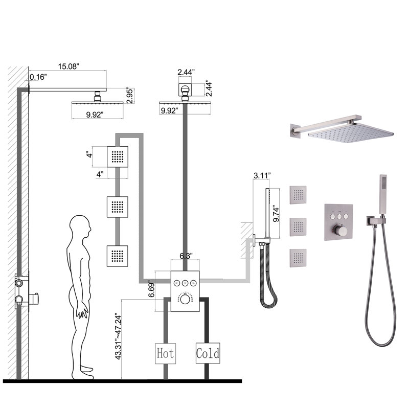 Complete Shower System with Rough in-Valve, Brushed Nickel