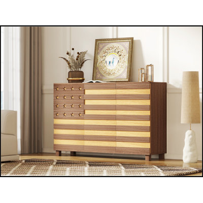 Buffet de 55 pouces sculpté à la main avec 2 tiroirs et 3 portes, rangement de cuisine polyvalent et console de bar à café