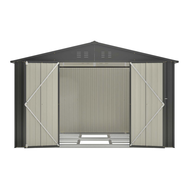 10X8 FT Outdoor Storage Shed, All Weather Metal Sheds with Lockable Doors, Tool Shed for Garden, Patio, Backyard, Lawn, Black