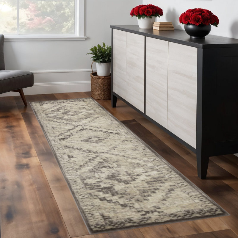 Tapis de couloir gris 8 'Dhurrie