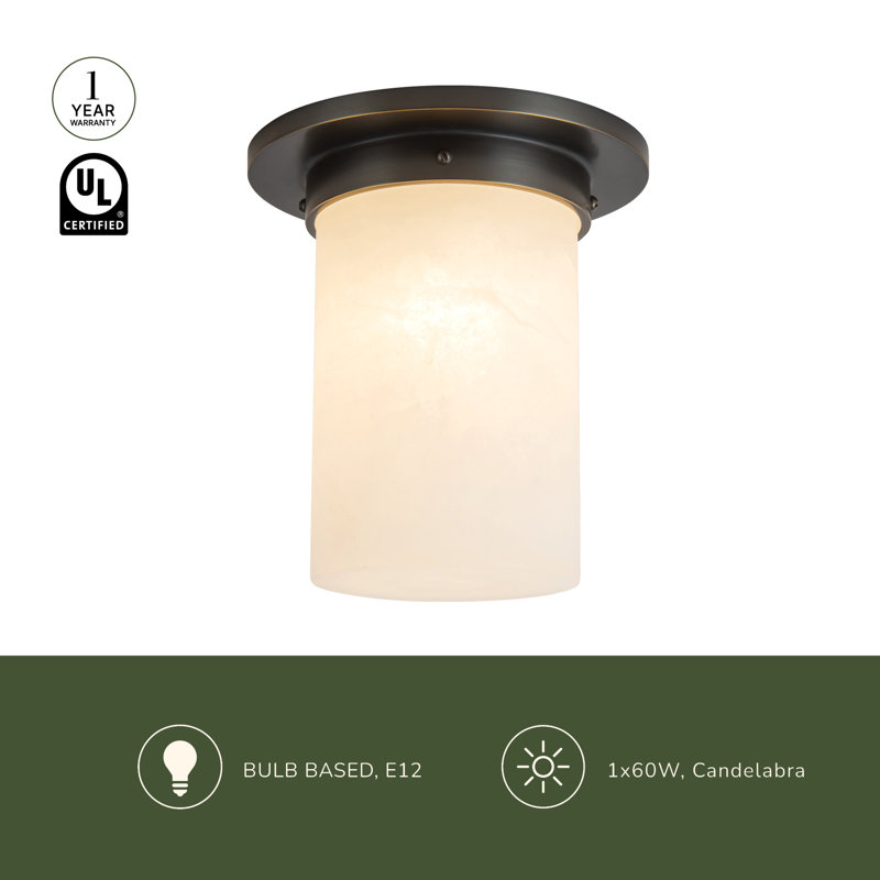 Mineral 8-in Brass Flush Mount, Alabaster, Brass