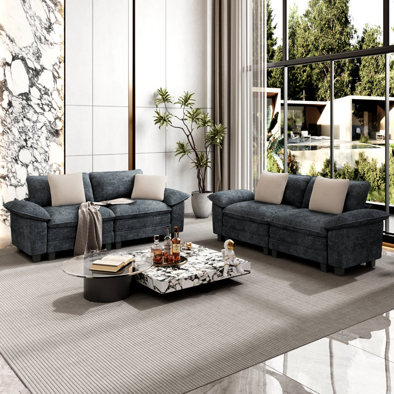 5 - Piece Living Room Set, Cyan Chenille