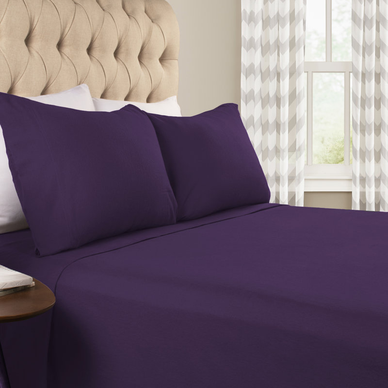 Superior 100% Cotton Flannel Deep Pocket Sheet Set, Split Top King 5pc Set, Purple