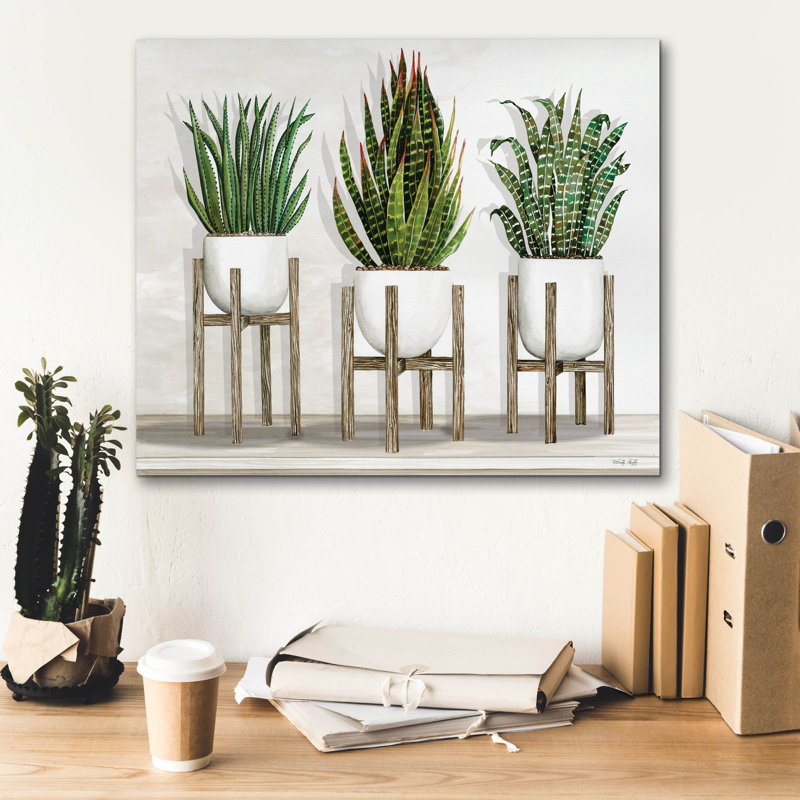 «White Pots on Stands I» par Cindy Jacobs, art mural sur toile, 30 po x 26 po, H 20 po x l 24 po x P 0,75 po