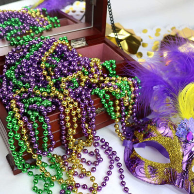 Mardi Gras Beading Orleans Holiday Party Necklace Color Plated Plastic Bead Necklace