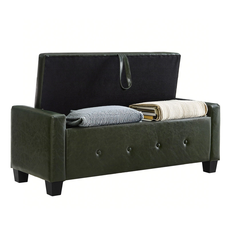 Banc de rangement rembourré en similicuir, Vert foncé