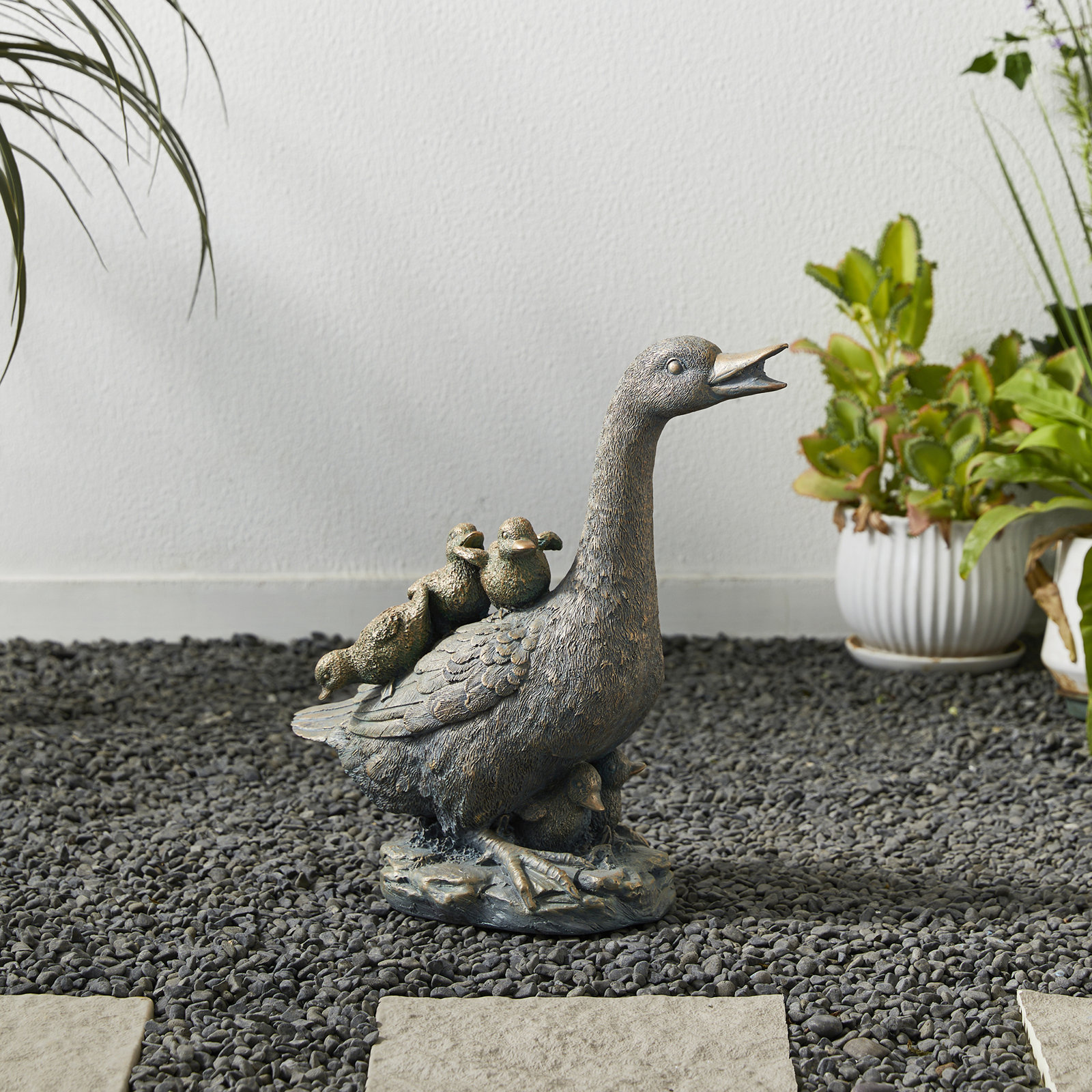 Diahn 15"H Polyresin Faux Bronze Duck Garden Statue