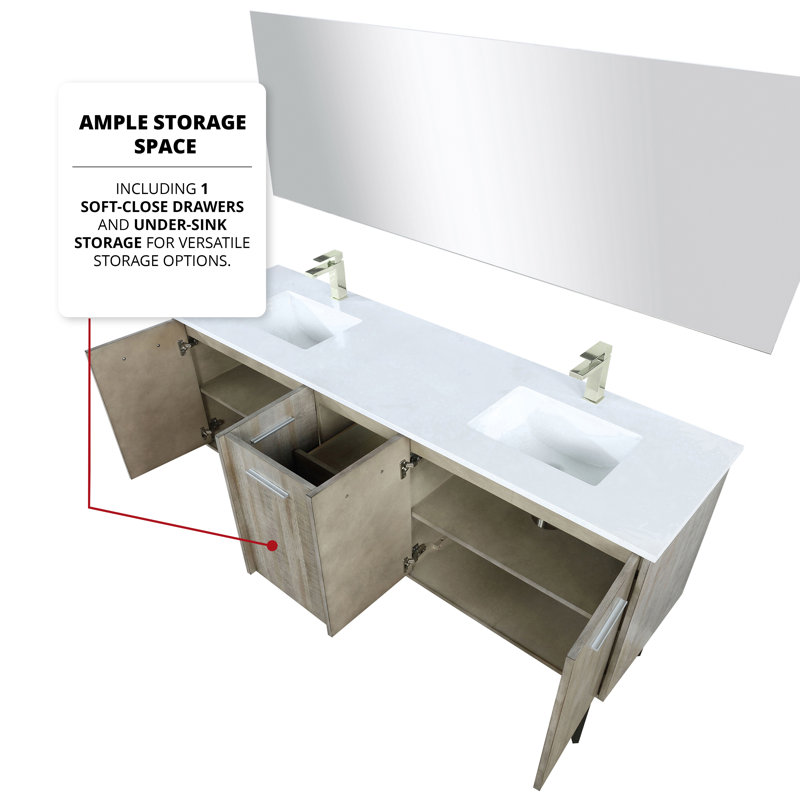 Lancy 72 in W x 20 in D Double Bath Vanity and Faucet Set, White Cultured Marble