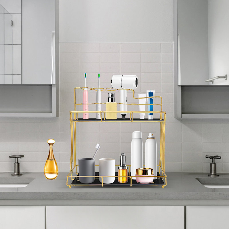 Organisateur de comptoir de salle de bain à 2 niveaux Nesper avec plateaux en verre pour évier de cuisine, coin café-bar