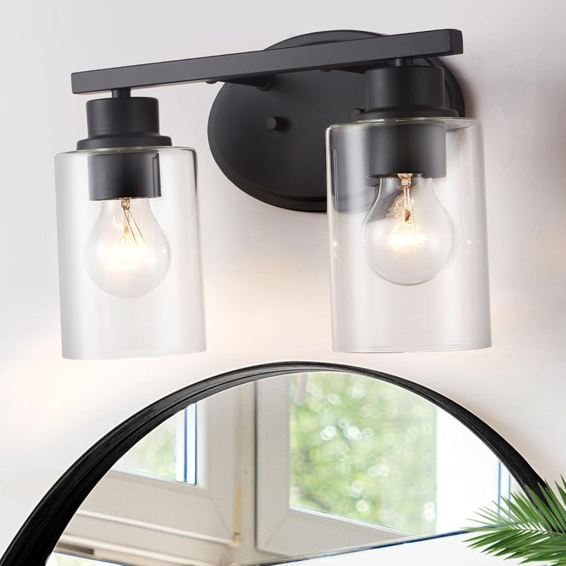 Modern Matte Black Bathroom Vanity Light Fixture With Clear Glass Shades, Rustproof Wall Mounted Lighting For Bathroom Mirror, Hallway, Kitchen, And More
