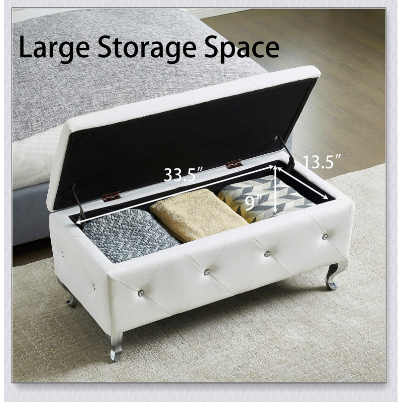Repose-pieds rembourré avec rangement pour repose-pieds rectangulaire, Blanc