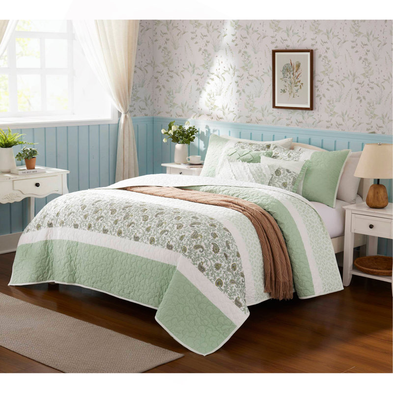 Ensemble de courtepointe en percale de coton 6 pièces avec coussins décoratifs