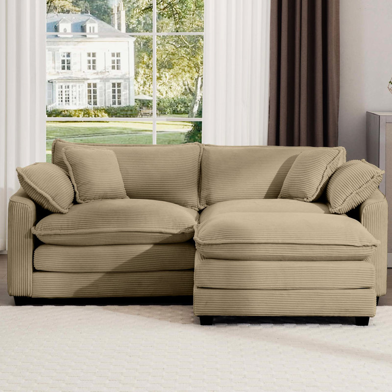 Velours côtelé en forme de L 2, confortable et à la mode brun clair, coussin confortable et chic