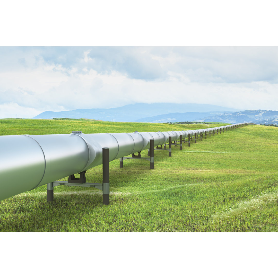 Ölpipeline in grüner Landschaft von Spooh - Druck auf Leinwand ohne Rahmen