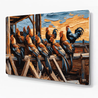 Farm Roosting Birds Brown Metal Wall Art