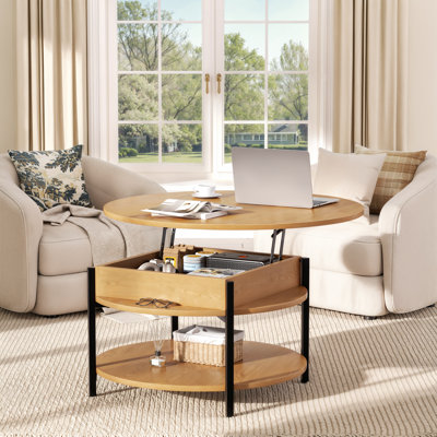  Table basse à plateau relevable en bois avec rangement Wynny