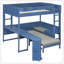 Lit mezzanine double en bois avec bureau, tablette de rangement de chevet, canapé et lumière, bleu marine-2005166097