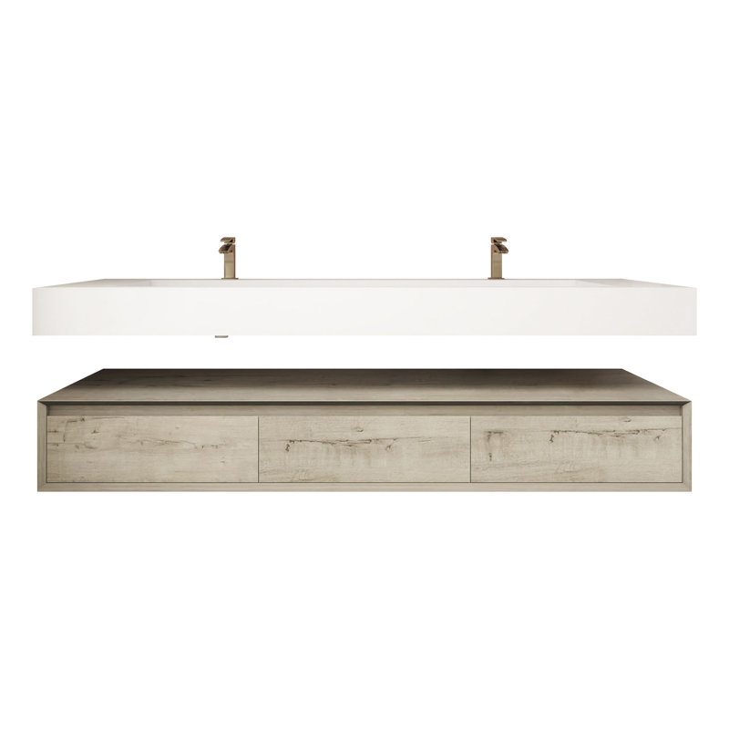 Alysa 71" Wall-Mounted Double Bathroom Vanity Set, White Oak