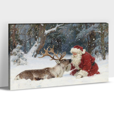  Christmas Canvas Wall Art, Winter Santa and Reindeer Canvas Prints, Holiday Snow Scene Wall Decor, Festive Pictures Poster for Living Room, Bedroom, Home Seasonal Decoration, 28x40 Inch