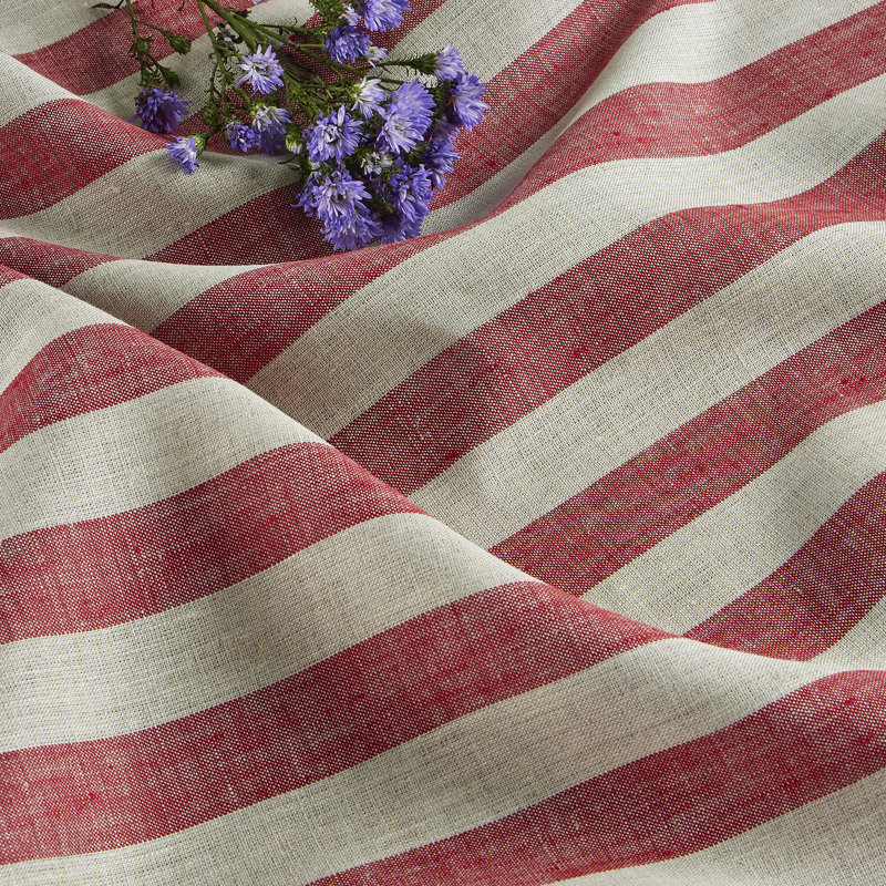 100% Pure Linen Tablecloth - Fete, 108" L x 60" W, Red/Natural