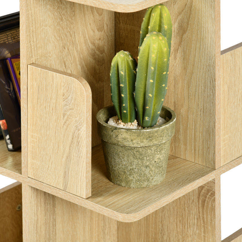 4 Tier Rotating Bookshelf, Versatile Revolving Bookcase Storage Tower For Living Room & Office, Beech