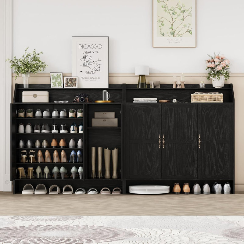 Armoire de rangement pour chaussures Farmhouse, H 47,2 po x l 46,7 po x P 13,8 po, Noir
