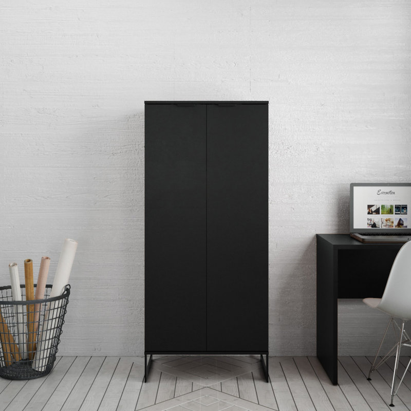 Lexington 59.72" H x 26.46" W Contemporary Modern 4-Shelf Bookcase Cabinet with Doors in Black, Black