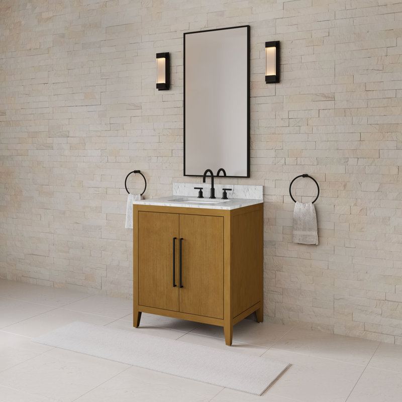 Meuble-lavabo autoportant en chêne Baja de 30 po avec comptoir en marbre blanc Carrara de Liles (assemblé)
