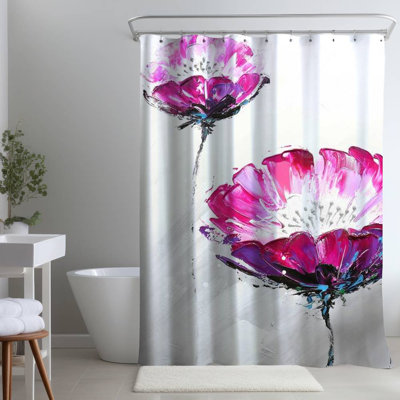 Floral – Polyester Shower Curtain, Dye Sublimation Print, 71" W × 74" L