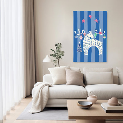Whimsical Holiday Reindeer Modern Playful Whimsical Christmas Tree Deer Winter Landscape Wall Art Print by Annick - Wrapped Canvas Print