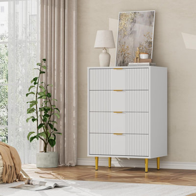 Fluted Dresser for Bedroom, Wooden Closet Clothes Storage Organizer for Living Room, Hallway