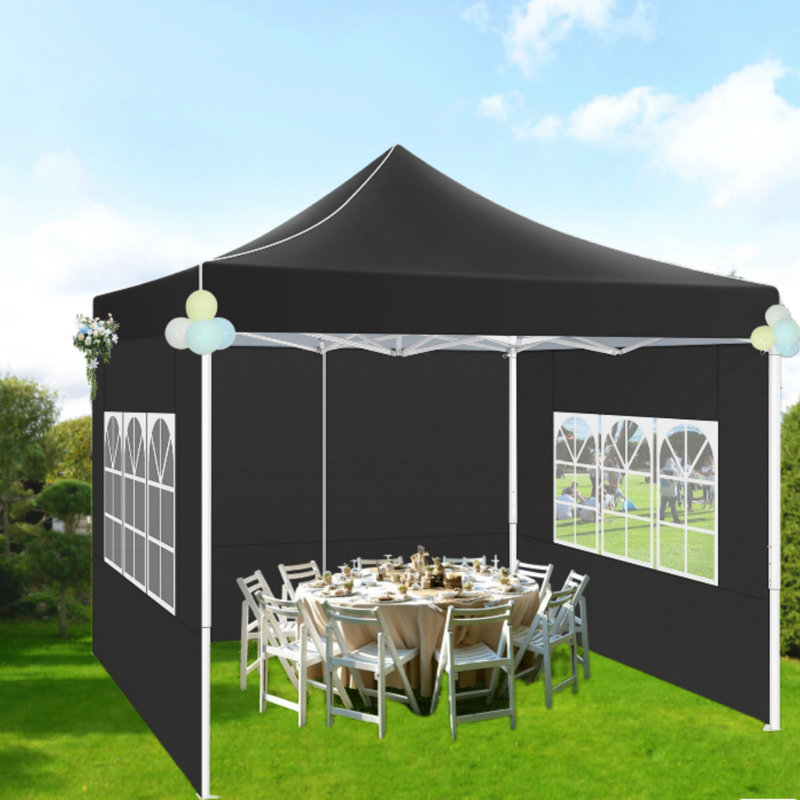 10'Wx10'D Heavy Duty Pop Up Canopy with 4 Sidewalls Tent, Black