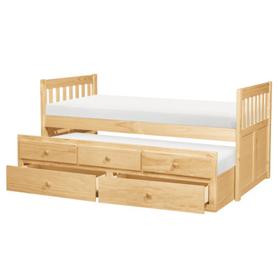 Modern Transitional Twin Trundle Bed In Natural Pine Finish, 2 Storage Drawers, 300Lbs Per Bed, Bedroom Furniture Setup With Youth