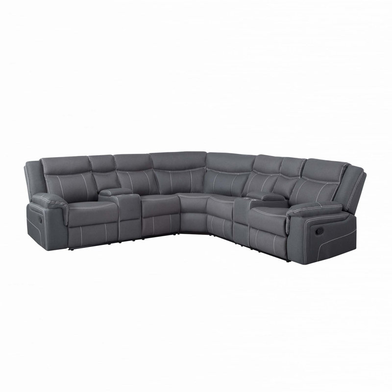 Carmetta Upholstered Reclining L-Shaped Sectional Symmetrical, Gray Polyester Blend