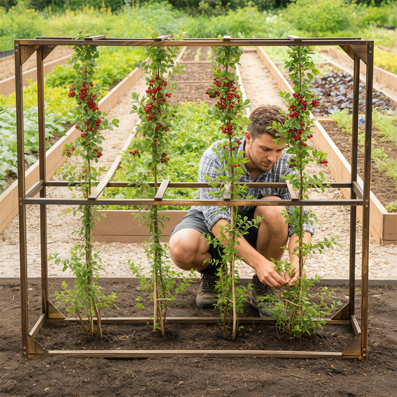 Cadre de support de treillis pour jardin d'extérieur pour légumes grimpants Cadre en bois de tomate canneberge avec 5 cages