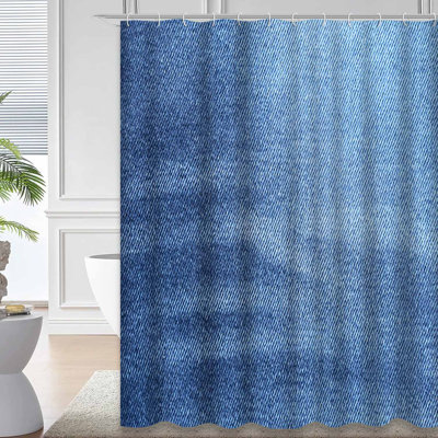 Navy Blue Denim Jeans Washed Clear Shower Curtain with 12 Hooks
