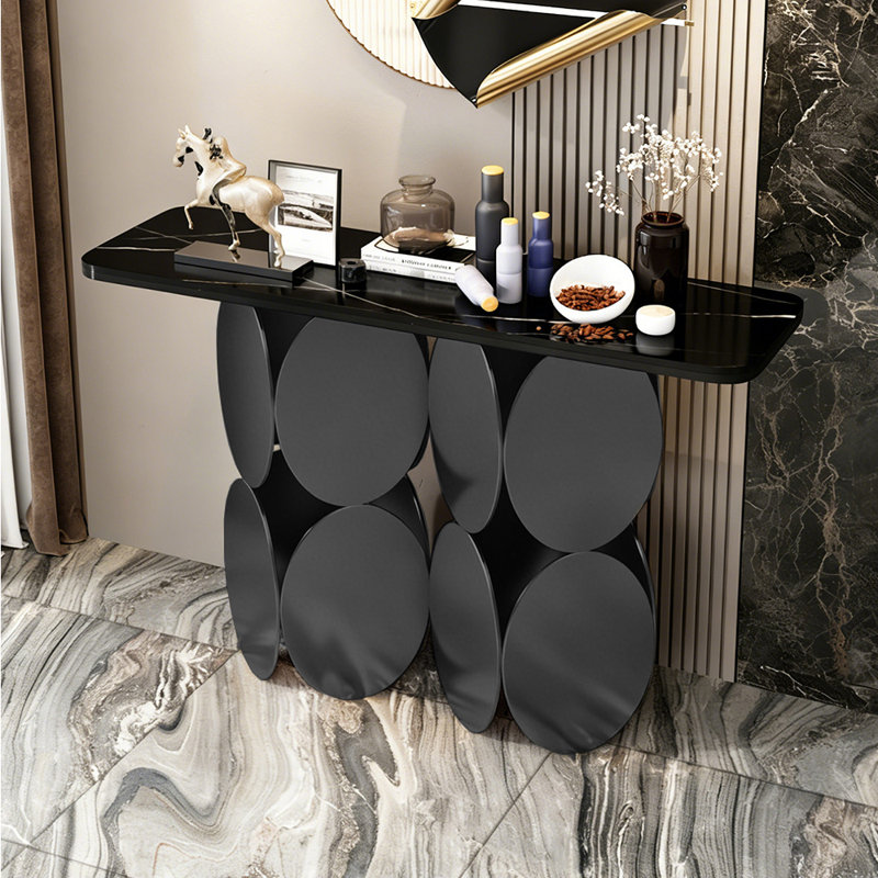 Console de style italien simple et luxueuse, H 33,5 po x l 70,9 po x P 13,8 po, Noir, Gris foncé
