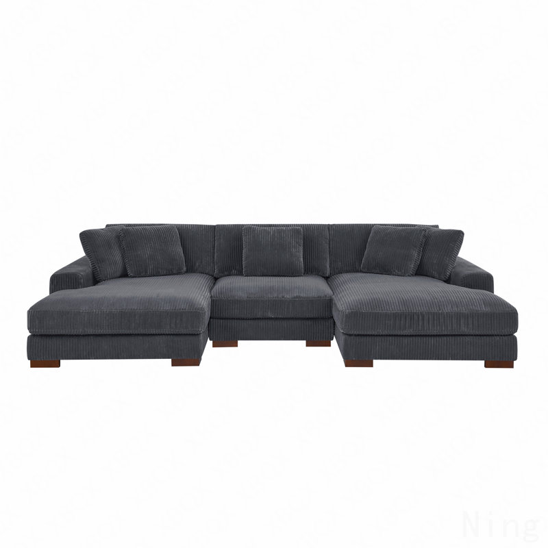 Large Seating Corduroy Upholstered Double Chaise Sectional