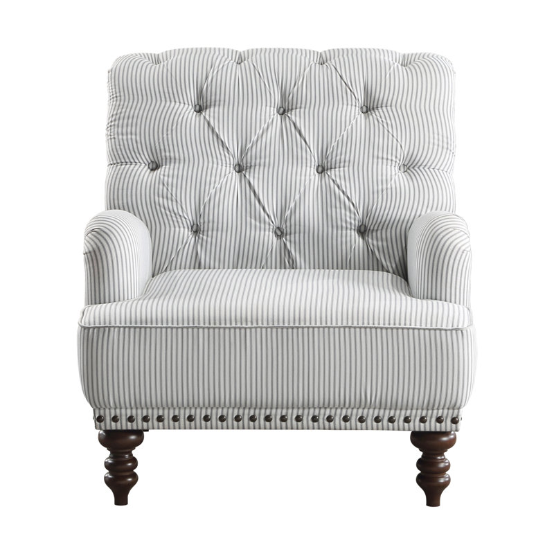 Auguust 34" Traditional Tufted Polyester Living Room Chair - Velvet Living Room Chair with Tufted Design, Elegant Nailhead Trim and Sturdy Espresso Wood Legs