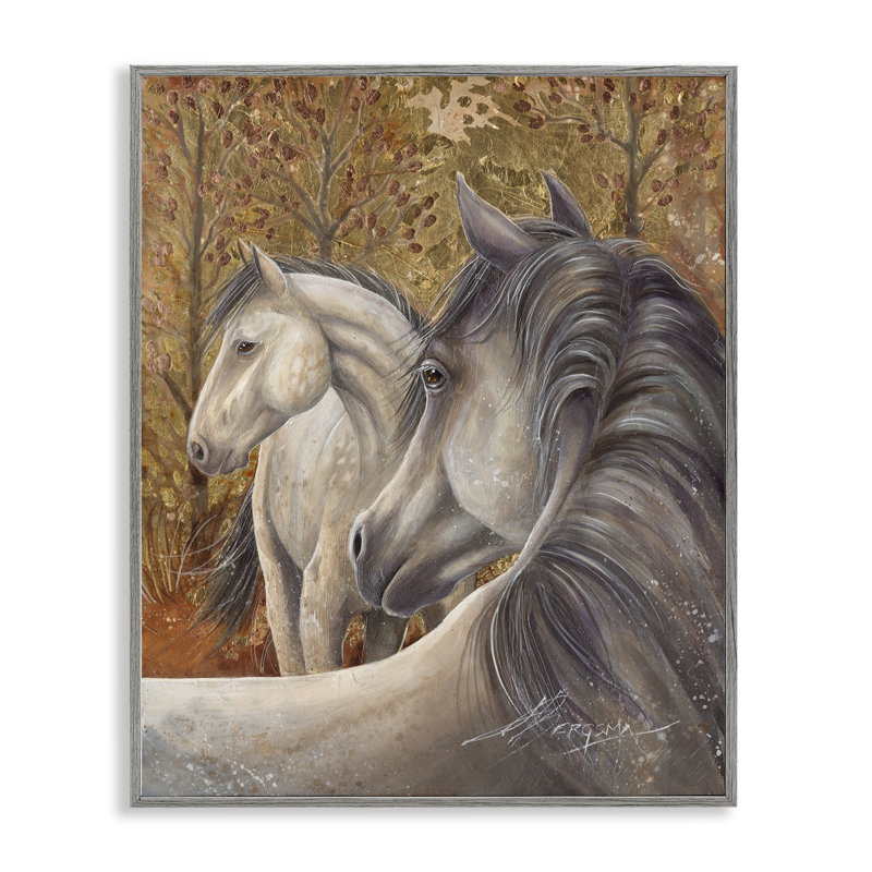 Chevaux dans la forêt automnale, estampe numérique, conception de Jody Bergsma, H 14 po x l 11 po