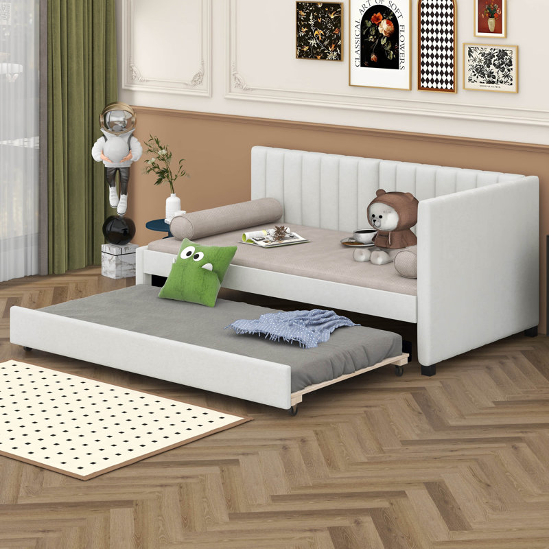 Lit de jour simple rembourré avec couchette, Beige